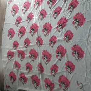 Alexander McQueen White Scarf with Pink Rose & Skull Motif